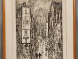 une image représentant un dessin de personnes marchant dans une rue de la ville