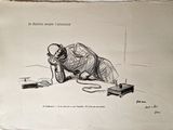 dessin représentant un homme allongé par terre à côté d'un tourne-disque