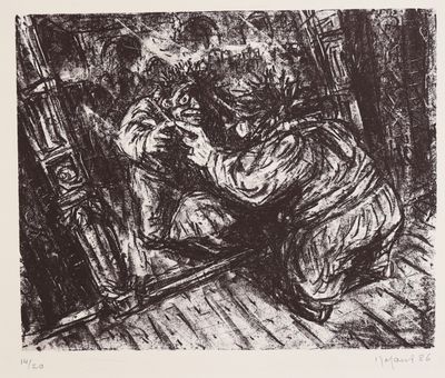 une image représentant un dessin en noir et blanc d'un homme assis sur une chaise