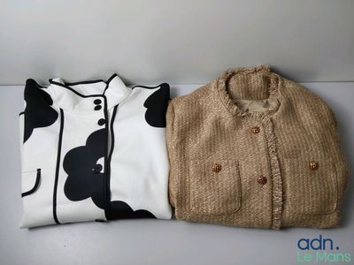 two sweaters sitting next to each other on a table