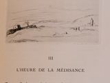 an open book with a drawing of a landscape on it ' s cover