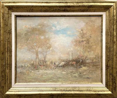 a picture of a painting of a landscape in a gold frame