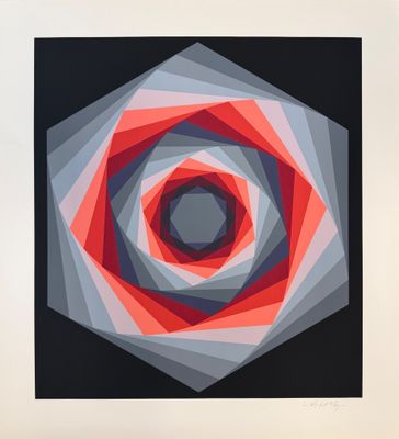 une image représentant un motif géométrique rouge, gris et noir