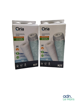 deux boîtes de purificateurs d'air Oria sur fond blanc