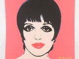 an image of a painting of a woman ' s face on a pink background