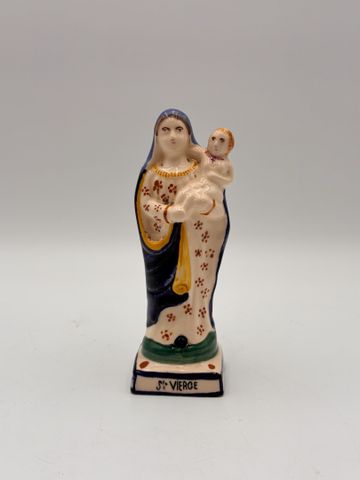 HB QUIMPER : vierge à l’enfant en faïence polychrome H : 16