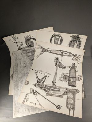 un dessin représentant un homme sur un bateau posé sur une table