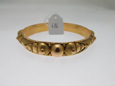 bracelet rigide or 750°/°° poli et amati orné de motifs pe… - Photo 1