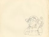 un vieux dessin représentant un personnage de dessin animé assis par terre