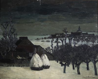 Fernand VETCOUR (1908–2001), Huile sur toile, Village sous l… - Photo 1