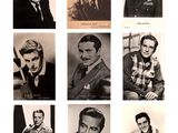 several black and white photos of a man in a suit and tie