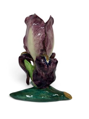 une fleur violette posée sur une feuille verte
