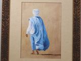 tableau représentant un homme vêtu d'une robe bleue et d'un turban blanc