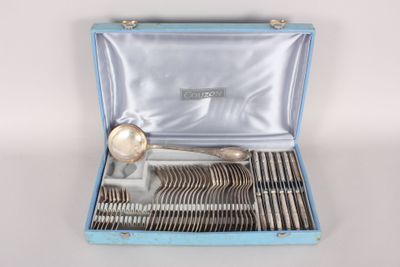 a blue case with silverware in it on a white surface
