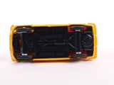 a yellow toy car that is sitting on a white surface