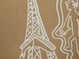 drawing of the eiffel tower and a woman in a dress