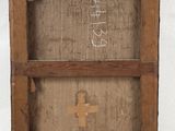 a picture of a wooden box with a cross painted on it