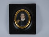 a miniature portrait of a boy in a black coat and white collar