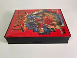 a red box with a game on it sitting on top of a table
