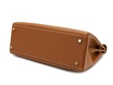 an image of a brown leather purse with a zipper closure
