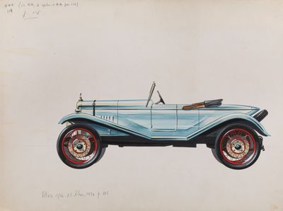 dessin représentant une voiture bleue avec des jantes rouges sur fond blanc