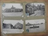four pictures of a boat on the water in front of a building