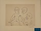 drawing of a man holding a baby in his arms and another man holding a baby in his arms