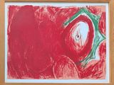 painting of a red apple in a wooden frame on a white wall