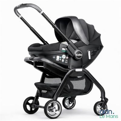 a black stroller with a black seat and a black handlebar