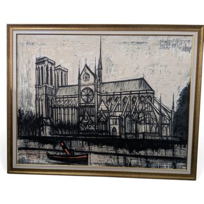 an image of a painting of a boat in front of a cathedral
