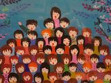 a painting of a group of children in a tree