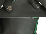 two pictures of a black bag with a green strap and a black bag with a green strap