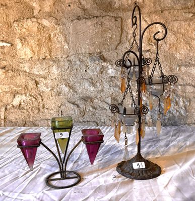 2 Bougeoirs en verre avec piètements métalliques - Photo 1