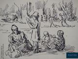 an image of a drawing of a group of people sitting on the ground