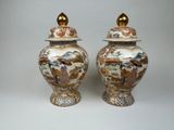 pair of antique chinese vases with painted scenes on them