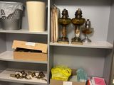 a shelf with many items on it in a room