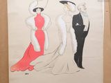 a drawing of a man and a woman dressed in formal clothing