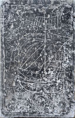 a black and white photo of a piece of paper with a drawing on it