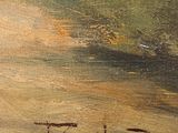 an oil painting of a man riding a horse on a beach