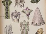 an old book with a bunch of different types of dresses on it