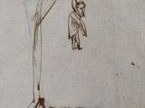 an old drawing of a person hanging from a pole