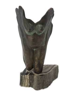 sculpture of a bird on a rock on a white background
