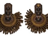 two pairs of earrings with gold and black designs on them