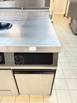 a stainless steel counter top in a commercial kitchen