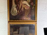 un tableau représentant une femme tenant un oiseau, accroché au mur