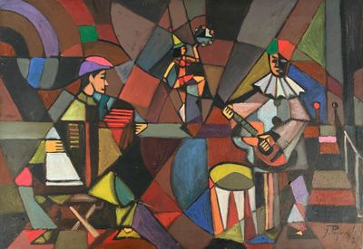 une image d'une peinture représentant un groupe de personnes jouant des instruments