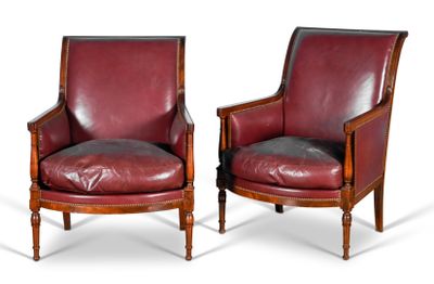 paire de fauteuils en acajou et cuir