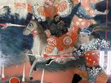 a painting of a man riding a horse with a woman on it
