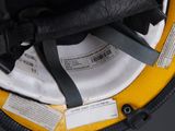a close up of a helmet with a label on it