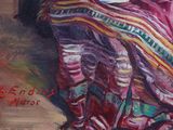a painting of a woman sitting on a couch